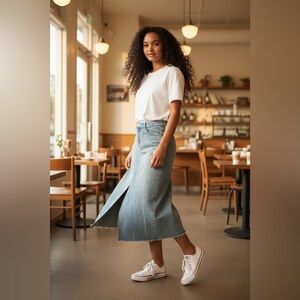 Assembly Light Wash Midi Denim Jean Skirt Sz M